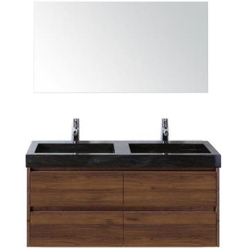 Dante Badmeubelset 120 cm - Walnoot - Wastafel Hardsteen Wit, Ophalen of Verzenden, Nieuw