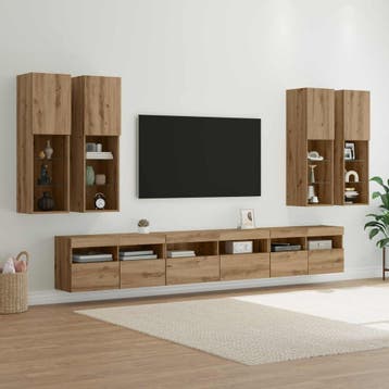 vidaXL TV Wandkast Set 7 st Artisan Eiken Bewerkt hout, Minder dan 50 cm, Verzenden, 100 tot 150 cm, Nieuw