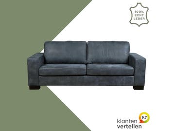 Leren bank Enjoy - 3 zits - Kenia Denim (blauw) - Poten, Huis en Inrichting, Nieuw, Ophalen of Verzenden, Rechte bank, Modern