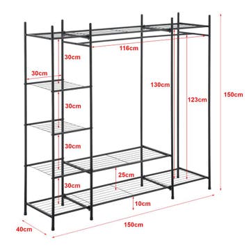 Kledingkast open kast zwart met 6 planken 150x150x40 cm, Verzenden, Nieuw