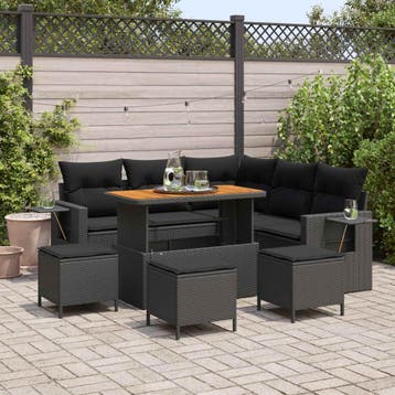 vidaXL Tuinbankenset 10 st 7-Aantal zitplaatsen Zwart poly, Verzenden, Nieuw, Meer dan 8 zitplaatsen
