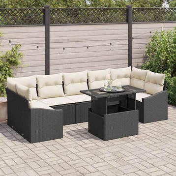 vidaXL Tuin Sofa Set 8 st Zwart poly rattan, Verzenden, Nieuw, Rotan, 8 zitplaatsen