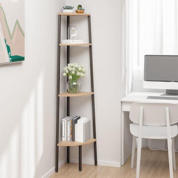 vidaXL Hoekkast met 4 lagen lichtbruin en zwart, Minder dan 50 cm, Verzenden, Nieuw, 150 tot 200 cm