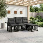 vidaXL Buiten bankenset 4 pcs Zwart en Donkergrijs Polyester, Tuin en Terras, Tuinsets en Loungesets, Verzenden, Nieuw, Rotan