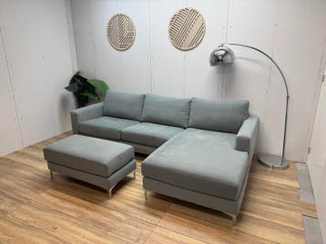 Moderne Hoekbank met Hocker – Blauw | Comfortabel & Stij, Huis en Inrichting, 250 tot 300 cm, Hoekbank, Ophalen of Verzenden, Zo goed als nieuw