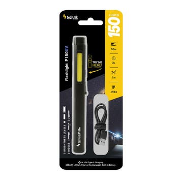 Technik LED zaklamp 3 modes 150lm + UV - Accu op USB-C, Ophalen of Verzenden, Nieuw