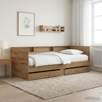 vidaXL Dagbed met lade met plank Artisanaal eiken Bewerkt, Huis en Inrichting, Verzenden, Nieuw, Bruin, Hout