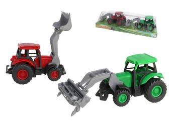 Gerimport Tractor met grijper - set 2 stuks - groen en rood, Verzenden, Nieuw