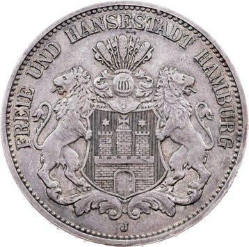 Duitsland, keizerrijk 3 Mark 1909 / Hamburg, Postzegels en Munten