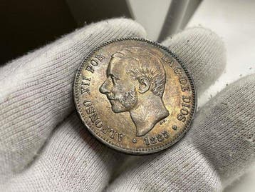 Spanje. Alfonso XII. 5 Pesetas 1885*18*87.