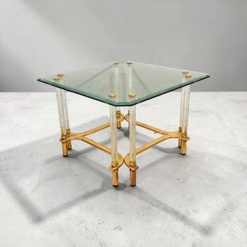 Bijzettafel - Messing, Kristal - Transparante kolommen, Nieuw