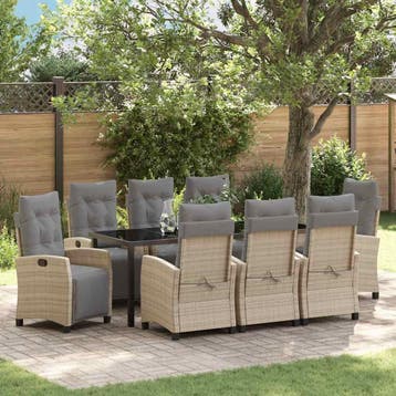 vidaXL Tuin eettafelset 9 st Beige poly rattan, Verzenden, Nieuw, Rotan, Meer dan 8 zitplaatsen