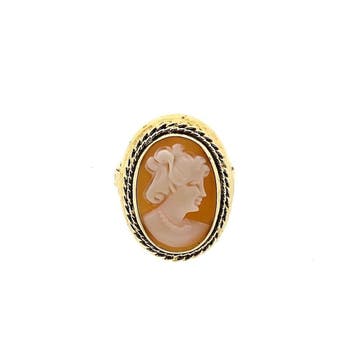 Gouden ring met uitgesneden portret van camee, Gebruikt, Ophalen of Verzenden, Kleiner dan 17, Met edelsteen