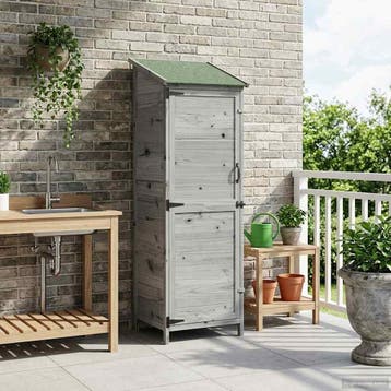 vidaXL Tuinschuur met dak Grijs 59,5 x 56 x 176,5 cm Massief, Verzenden, Nieuw