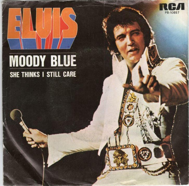 Elvis Presley - Moody Blue + She thinks I still care (Vi..., Cd's en Dvd's, Vinyl Singles