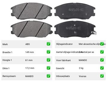 Remblokken Kia Opirus 3.5 Vooras - ABS Remblokken 37505, Verzenden, Nieuw, Kia