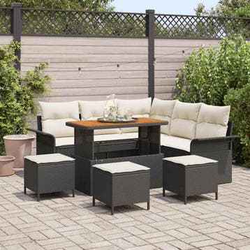 vidaXL Tuin Sofa Set 9 st 8-Aantal zitplaatsen Zwart en, Verzenden, Nieuw, Rotan, Meer dan 8 zitplaatsen