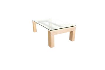 Moderne salontafel met glazen blad en robuust houten onderst, Huis en Inrichting, Tafels | Salontafels, Ophalen of Verzenden, Nieuw