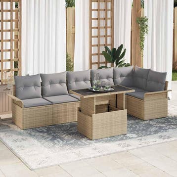 vidaXL Tuin Sofa Set 7 st Beige poly rattan, Tuin en Terras, Verzenden, Nieuw, 7 zitplaatsen