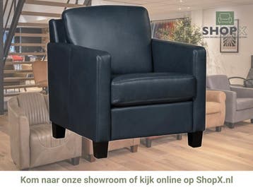 Leren fauteuil Smart - Granada Blue (blauw) - Poten hout, Nieuw, Ophalen of Verzenden, Bohemian, Eigentijds, Modern, Retro, 50 tot 75 cm