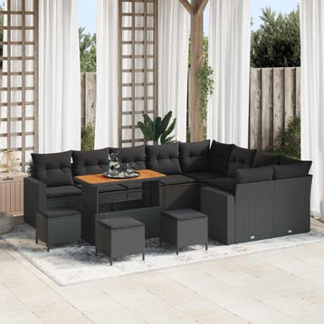 vidaXL Tuinbankenset met kussen 14 pcs Zwart poly rattan, Verzenden, Nieuw, Rotan, 4 zitplaatsen
