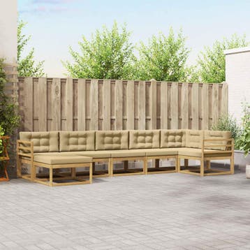 vidaXL Buiten bankenset 7 st Wit en Beige, Verzenden, Nieuw