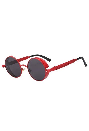 Ronde Zonnebril Steampunk Vintage Rood Montuur Rond Zwarte G, Ophalen of Verzenden, Nieuw, Zwart
