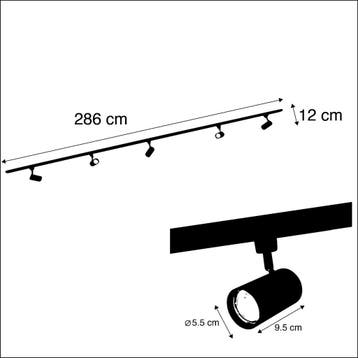 Qazqa 1-fase railsysteem set met 5 spots GU10, 286 cm, Ophalen of Verzenden, Nieuw in verpakking, Verlichting