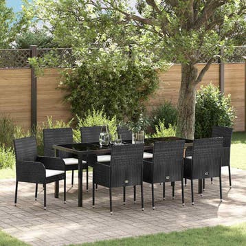 vidaXL Tuin eettafelset 9 st Zwart poly rattan, Verzenden, Nieuw, Rotan, Meer dan 8 zitplaatsen