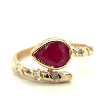Ring - 14 karaat Geel goud - 1.24ct. tw. Robijn - Diamant, Nieuw