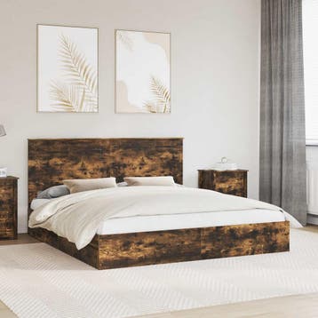vidaXL Opslag bed met lade Gerookt eiken 180 x 200 cm, Verzenden, Nieuw, Tweepersoons, Hout