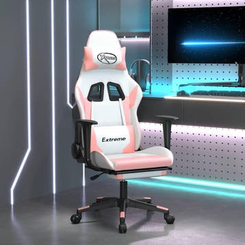vidaXL Massage gamestoel met voetensteun kunstleer wit en, Verzenden, Nieuw, Roze