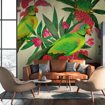 Profhome 382541-GU Fotobehang vogel patroon mat groen roze, Verzenden