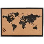 Kurk prikbord - wereldkaart - zwarte zeefdruk - 60 x 40 cm, Ophalen of Verzenden, Nieuw