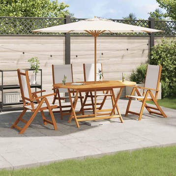 vidaXL 5-delige Tuinset massief acaciahout en textileen, 4 zitplaatsen, Nieuw, Tuinset, Verzenden