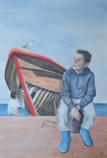 Andromachi Giannopoulou - Seagull and boy, Antiek en Kunst