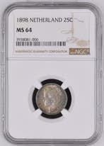 Koningin Wilhelmina 25 cent 1898 MS64 gecertificeerd NGC, Postzegels en Munten, Munten | Nederland, Verzenden, Zilver, 25 cent