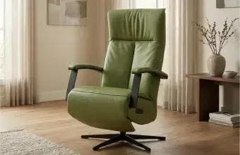 Groene leren relaxfauteuil, Ophalen of Verzenden, Nieuw, Leer