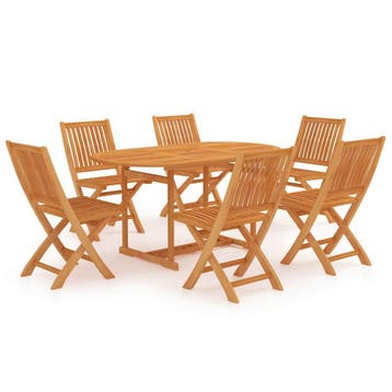 vidaXL 7-delige Tuinset massief teakhout, Tuin en Terras, Verzenden, 6 zitplaatsen, Nieuw, Tuinset