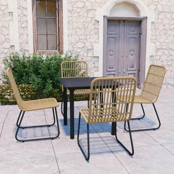 vidaXL 5-delige Tuinset poly rattan en glas, Verzenden, Nieuw, 4 zitplaatsen, Tuinset