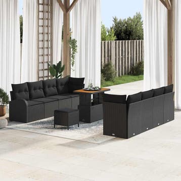 vidaXL Tuin Sofa Set 11 st 10-Aantal zitplaatsen Zwart, Verzenden, Nieuw, Rotan, Meer dan 8 zitplaatsen