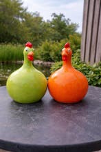 Beeld, set of 2 balloon chickens - 23 cm - polyresin