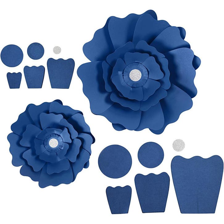 Papieren bloemen, d 15+25 cm, 230 gr, blauw, 2 stuk/ 1 doos, Hobby en Vrije tijd, Kaarten | Zelf maken