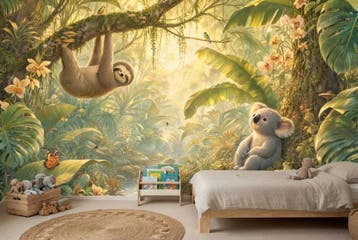 Jungle behang kinderkamer – fotobehang luiaard en koala, Verzenden, Fotobehang