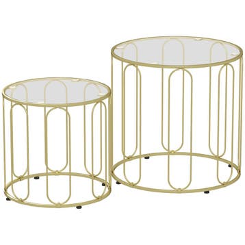 2-delige Set Glazen Tafels, Inschuifbaar, Glasplaten, Metale, Verzenden, Nieuw