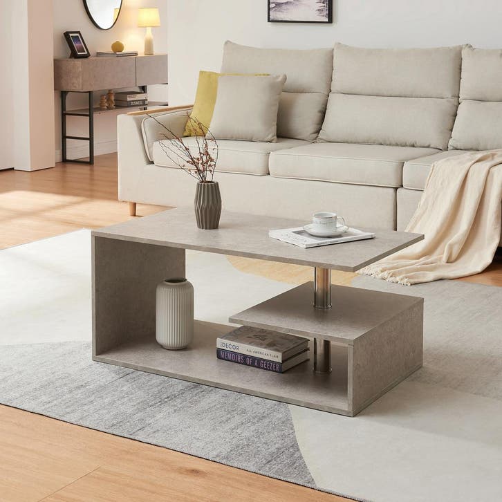 Salontafel Haarlem rechthoekig betonkleurig licht 90x50x41 c, Huis en Inrichting, Tafels | Salontafels, Verzenden