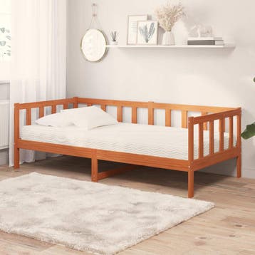 vidaXL Daybed met matras met hoofdeinde Waxbruin en wit 90 x, Verzenden, Nieuw, Bruin, Hout