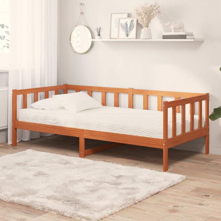 vidaXL Daybed met matras met hoofdeinde Waxbruin en wit 90 x, Huis en Inrichting, Slaapkamer | Bedden, Bruin, Nieuw, Hout, Verzenden