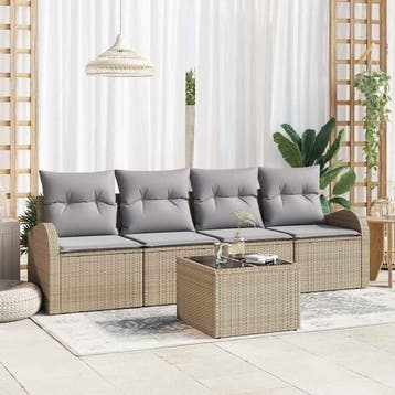 vidaXL Tuin Sofa Set 5 st 4-Aantal zitplaatsen Beige en, Verzenden, Nieuw, Rotan, 5 zitplaatsen
