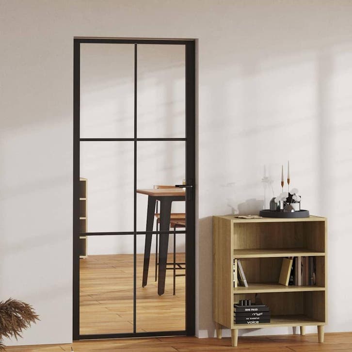 vidaXL Binnendeur 83x201,5 cm ESG-glas en aluminium zwart, Doe-het-zelf en Verbouw, Deuren en Horren, Nieuw, Verzenden